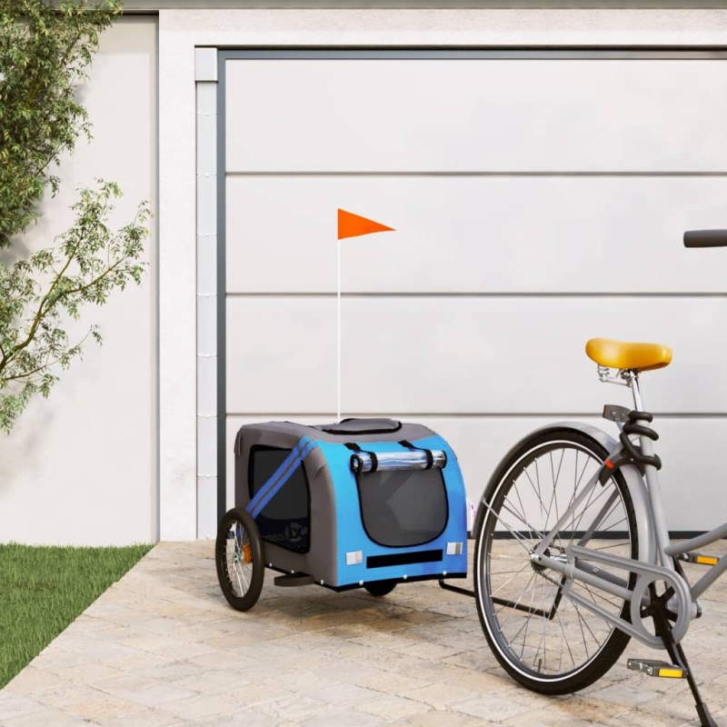 vidaXL Rimorchio da Bici per Cani Blu e Grigio Oxford e Ferro vidaXL Rimorchio da Bici per Cani Blu e Grigio Oxford e Ferro
