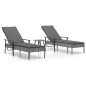 vidaXL Lettini Prendisole 2pz con Tavolino e Cuscini Polyrattan Grigio vidaXL Lettini Prendisole 2pz con Tavolino e Cuscini Polyrattan Grigio