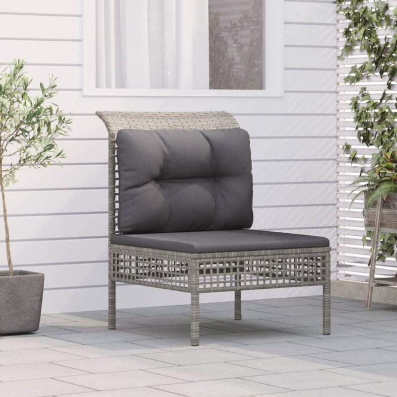 vidaXL Divano Centrale da Giardino con Cuscino in Polyrattan Grigio vidaXL Divano Centrale da Giardino con Cuscino in Polyrattan Grigio