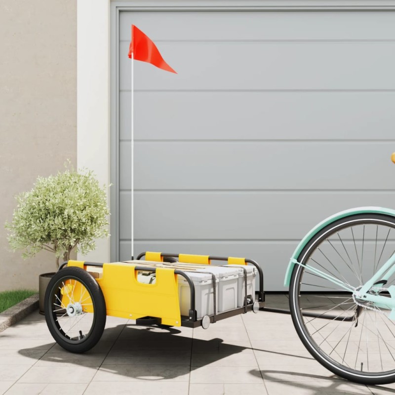 vidaXL Rimorchio per Bici da Carico Giallo in Tessuto Oxford e Ferro vidaXL Rimorchio per Bici da Carico Giallo in Tessuto Oxford e Ferro