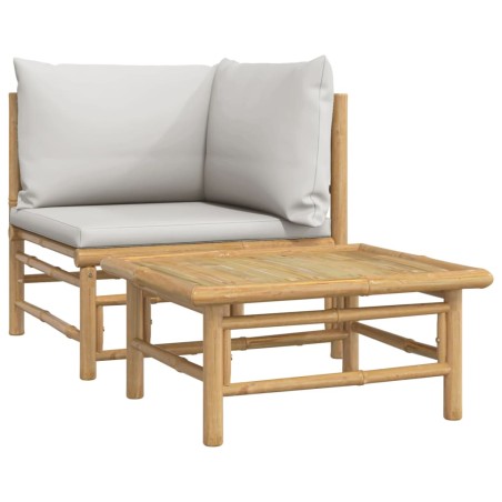 vidaXL Set Salotto da Giardino 2pz con Cuscini Grigio Chiaro Bambù