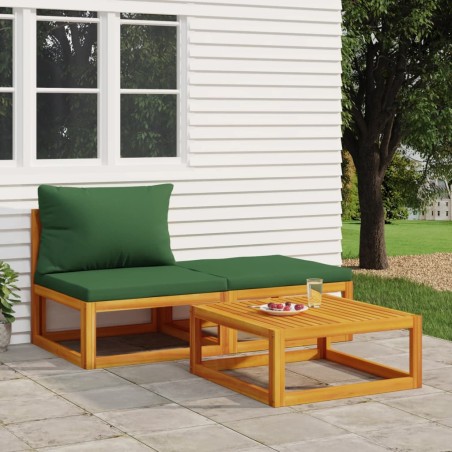 vidaXL Set Mobili da Giardino 3pz con Cuscini Legno Massello di Acacia