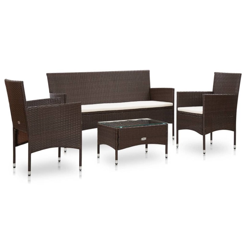 vidaXL Set Divani da Giardino 4 pz con Cuscini in Polyrattan Marrone vidaXL Set Divani da Giardino 4 pz con Cuscini in Polyrattan Marrone
