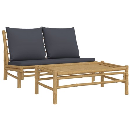 vidaXL Set Salotto da Giardino 2pz con Cuscini Grigio Scuro Bambù