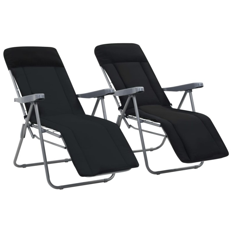 vidaXL Sedie da Giardino Pieghevoli con Cuscino 2 pz Nere vidaXL Sedie da Giardino Pieghevoli con Cuscino 2 pz Nere