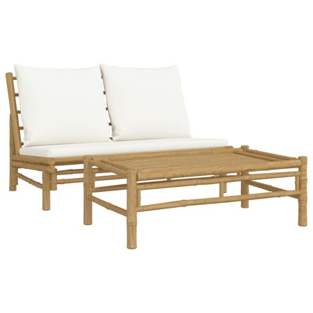 vidaXL Set Salotto da Giardino 2pz con Cuscini Bianco Crema in Bambù