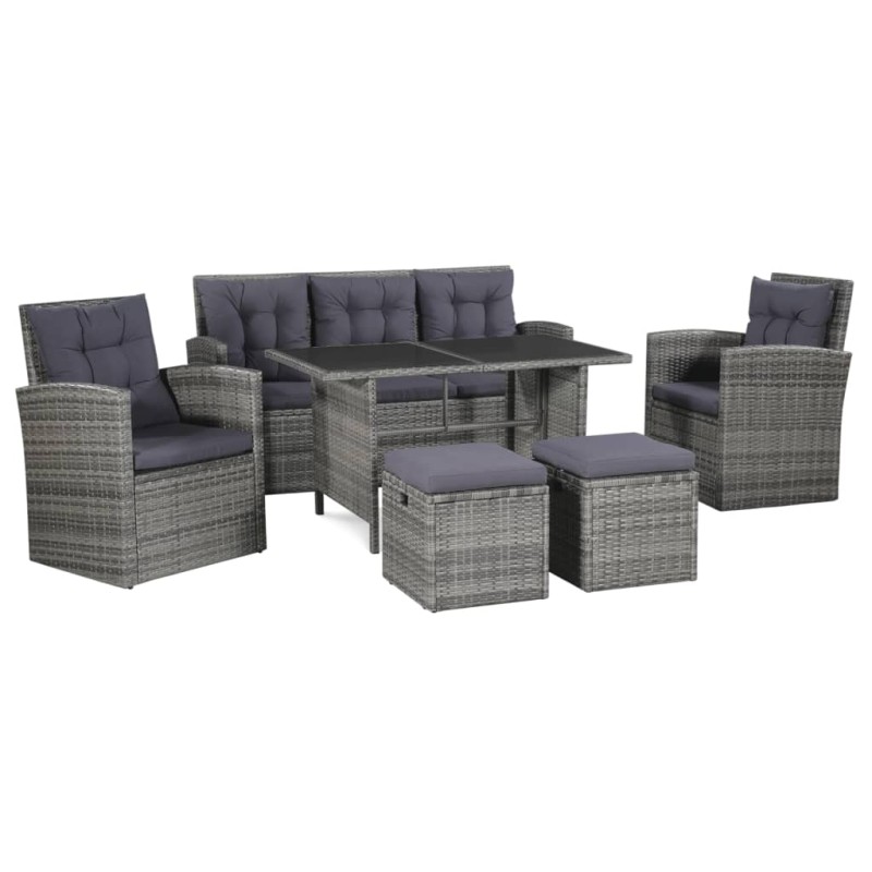 vidaXL Set Divani da Giardino 6 pz con Cuscini in Polyrattan Grigio vidaXL Set Divani da Giardino 6 pz con Cuscini in Polyrattan Grigio