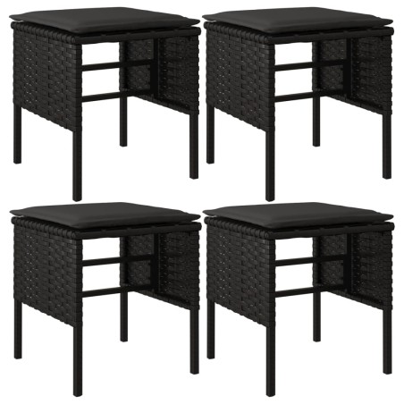 vidaXL Poggiapiedi da Giardino con Cuscini 4pz Nero in Polyrattan