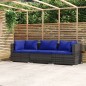 Divano a 3 Posti con Cuscini in Polyrattan Grigio Divano a 3 Posti con Cuscini in Polyrattan Grigio
