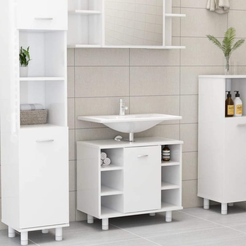 vidaXL Mobile da Bagno Bianco Lucido 60x32x53,5cm in Legno Multistrato