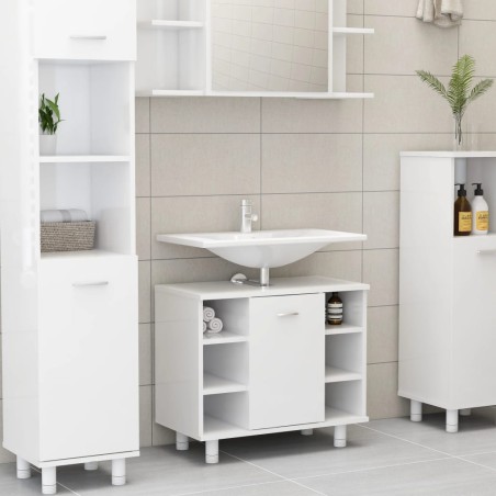 vidaXL Mobile da Bagno Bianco Lucido 60x32x53,5cm in Legno Multistrato