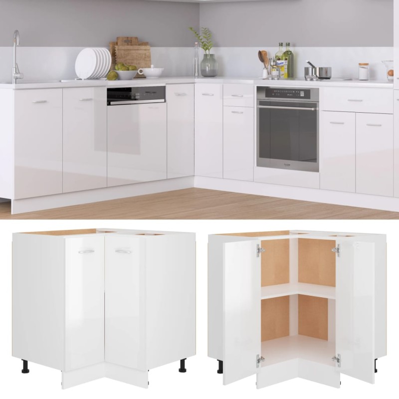 Armadio Angolare Bianco Lucido 75,5x75,5x80,5 cm in Truciolato Armadio Angolare Bianco Lucido 75,5x75,5x80,5 cm in Truciolato