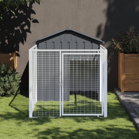  vidaXL Casetta Cani con Corsa Antracite 117x201x123 cm Acciaio Zincato