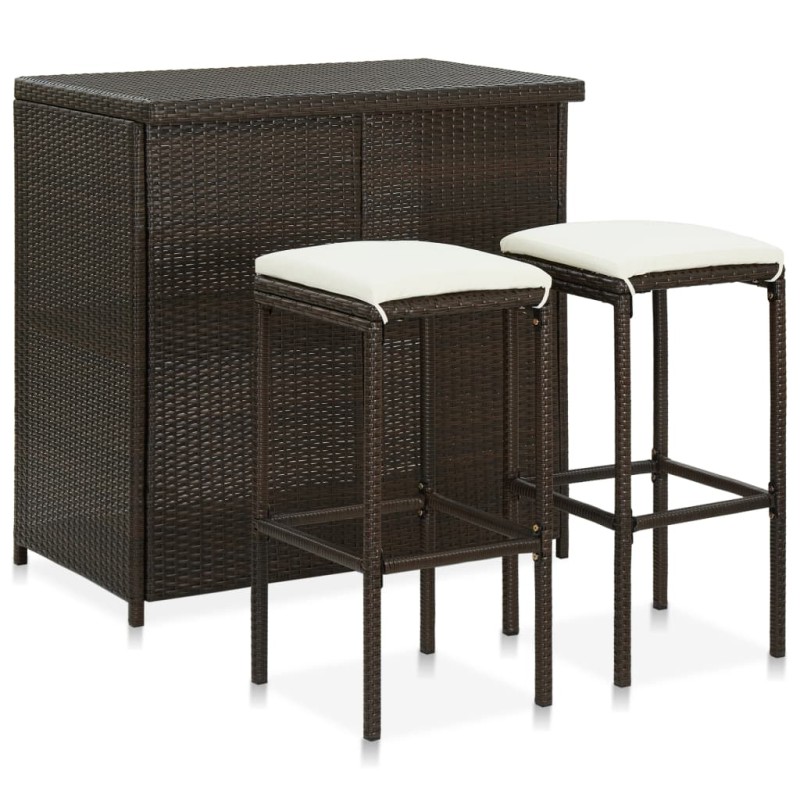 vidaXL Set da Bar 3 pz in Polyrattan Marrone vidaXL Set da Bar 3 pz in Polyrattan Marrone