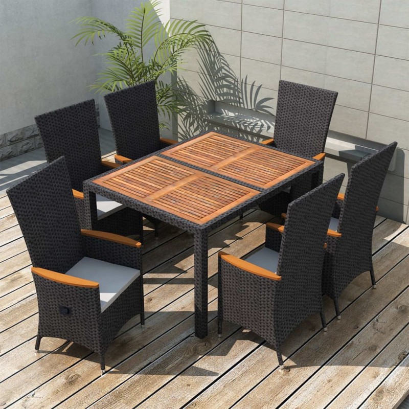 vidaXL Set da Pranzo da Giardino 7 pz in Polyrattan e Acacia Nero