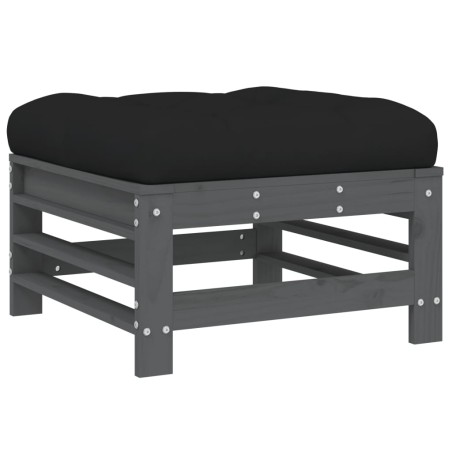vidaXL Poggiapiedi da Giardino con Cuscino Legno Massello Pino Grigio