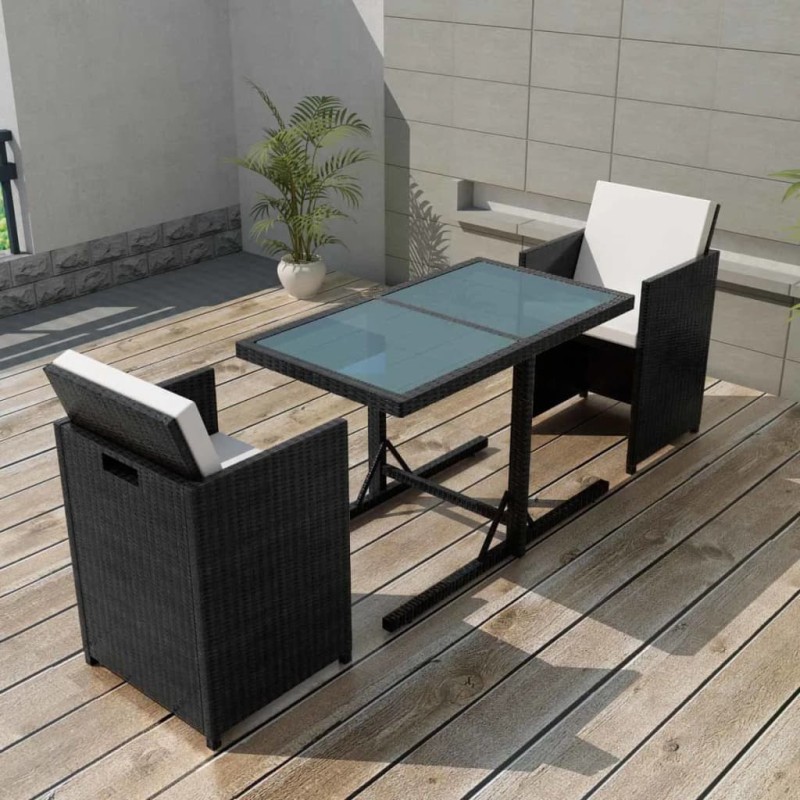 vidaXL Set da Bistrot 3 pz con Cuscini in Polyrattan Nero vidaXL Set da Bistrot 3 pz con Cuscini in Polyrattan Nero