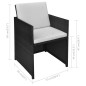 vidaXL Set da Bistrot 3 pz con Cuscini in Polyrattan Nero vidaXL Set da Bistrot 3 pz con Cuscini in Polyrattan Nero