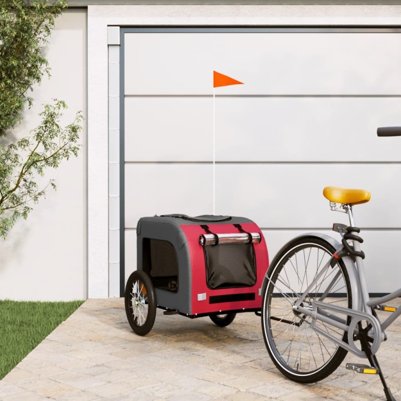 vidaXL Rimorchio da Bici per Cani Rosso e Grigio Oxford e Ferro vidaXL Rimorchio da Bici per Cani Rosso e Grigio Oxford e Ferro