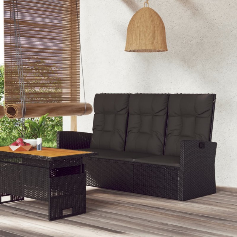 vidaXL Panca da Giardino Reclinabile con Cuscini 173cm Polyrattan Nero vidaXL Panca da Giardino Reclinabile con Cuscini 173cm Polyrattan Nero