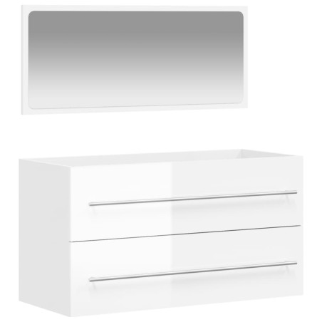 vidaXL Mobile da Bagno con Specchio Bianco Lucido in Legno Multistrato