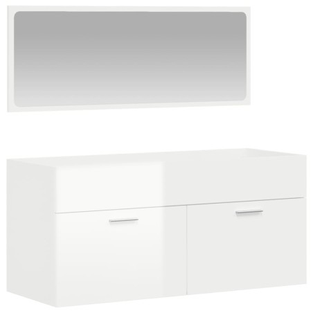 vidaXL Mobile da Bagno con Specchio Bianco Lucido in Legno Multistrato