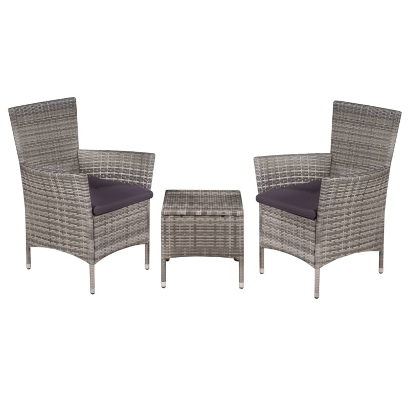 vidaXL Set da Bistrot 3 pz in Polyrattan Grigio