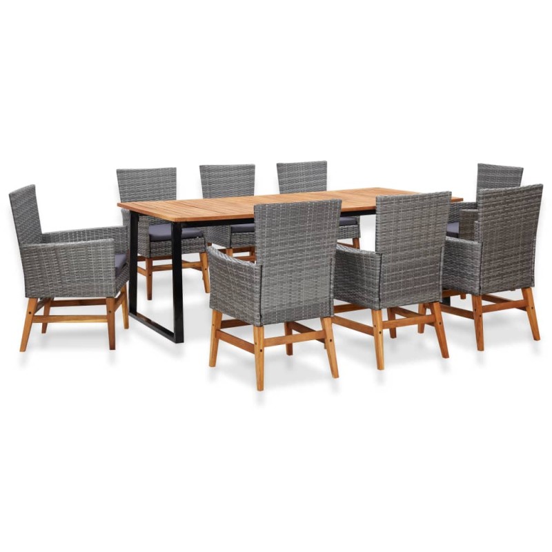 vidaXL Set Pranzo da Giardino 9 pz Polyrattan e Legno Acacia Grigio vidaXL Set Pranzo da Giardino 9 pz Polyrattan e Legno Acacia Grigio