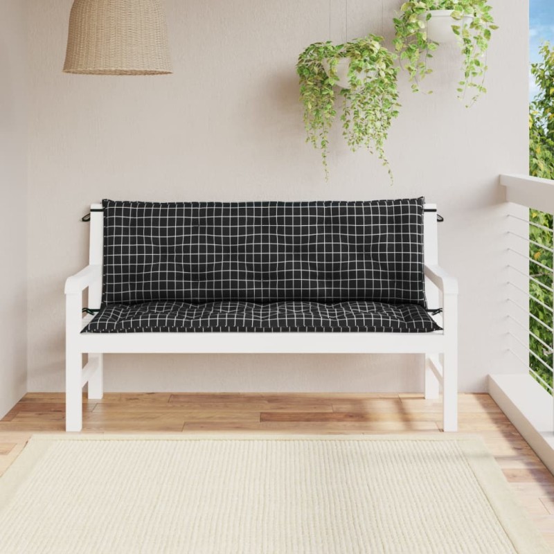 vidaXL Cuscini Panca da Giardino 2pz a Quadri Nero 150x50x7 cm Tessuto vidaXL Cuscini Panca da Giardino 2pz a Quadri Nero 150x50x7 cm Tessuto