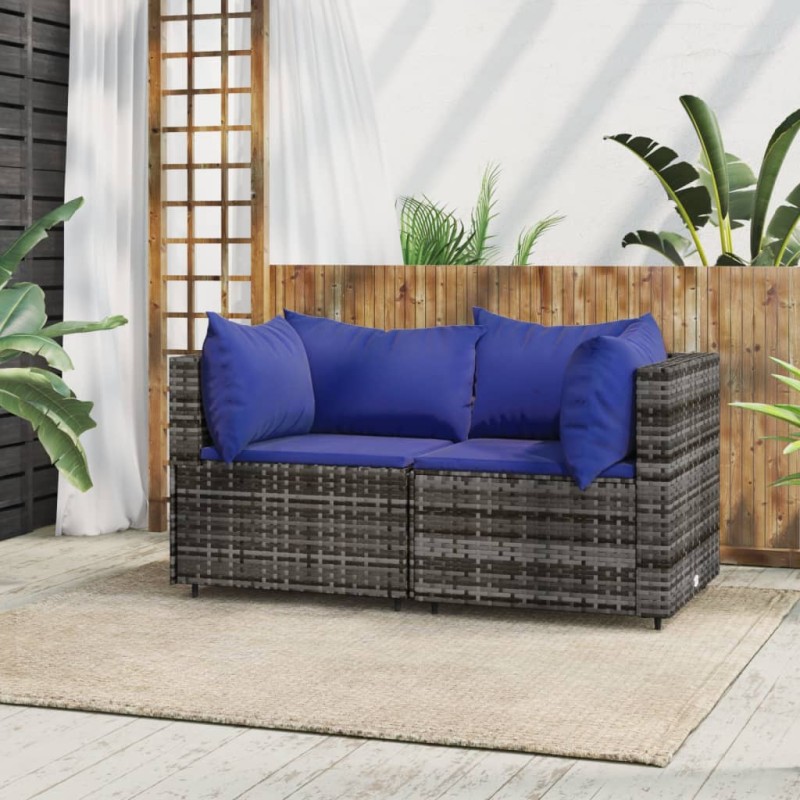 vidaXL Divani Angolari da Giardino con Cuscini 2pz Polyrattan Grigio vidaXL Divani Angolari da Giardino con Cuscini 2pz Polyrattan Grigio