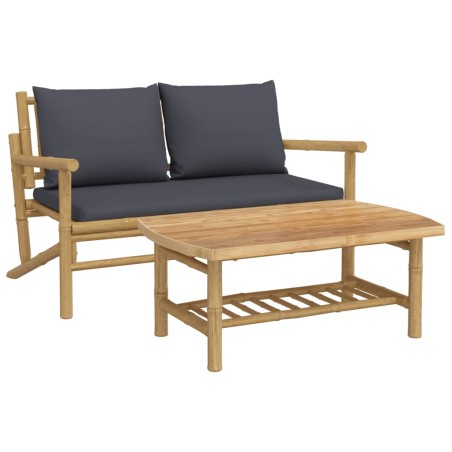 vidaXL Set Salotto da Giardino 2pz con Cuscini Grigio Scuro Bambù