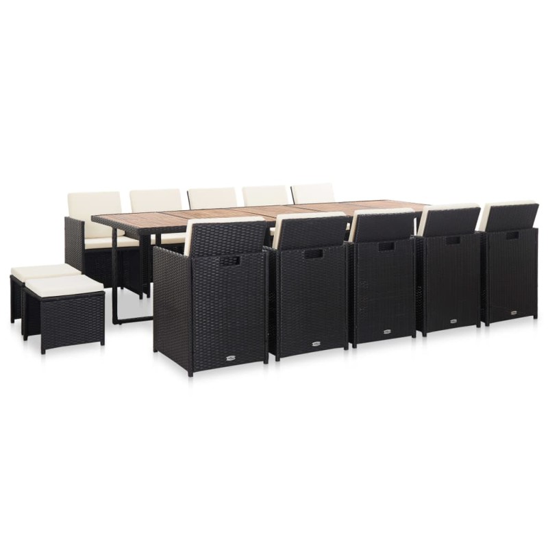 vidaXL Set da Pranzo da Giardino 15 pz con Cuscini in Polyrattan Nero vidaXL Set da Pranzo da Giardino 15 pz con Cuscini in Polyrattan Nero