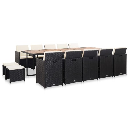 vidaXL Set da Pranzo da Giardino 15 pz con Cuscini in Polyrattan Nero 