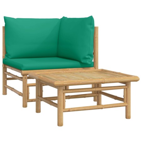 vidaXL Set Salotto da Giardino 2pz con Cuscini Verdi Bambù