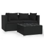 vidaXL Set Divani da Giardino 3 pz con Cuscini in Polyrattan Nero vidaXL Set Divani da Giardino 3 pz con Cuscini in Polyrattan Nero