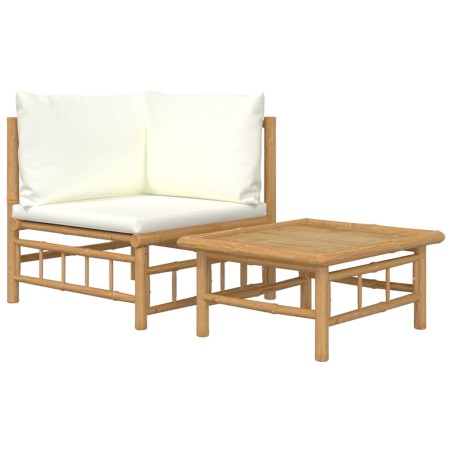 vidaXL Set Salotto da Giardino 2pz con Cuscini Bianco Crema in Bambù
