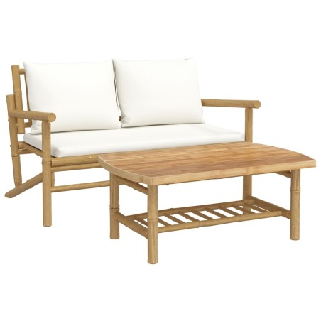 vidaXL Set Salotto da Giardino 2pz con Cuscini Bianco Crema in Bambù