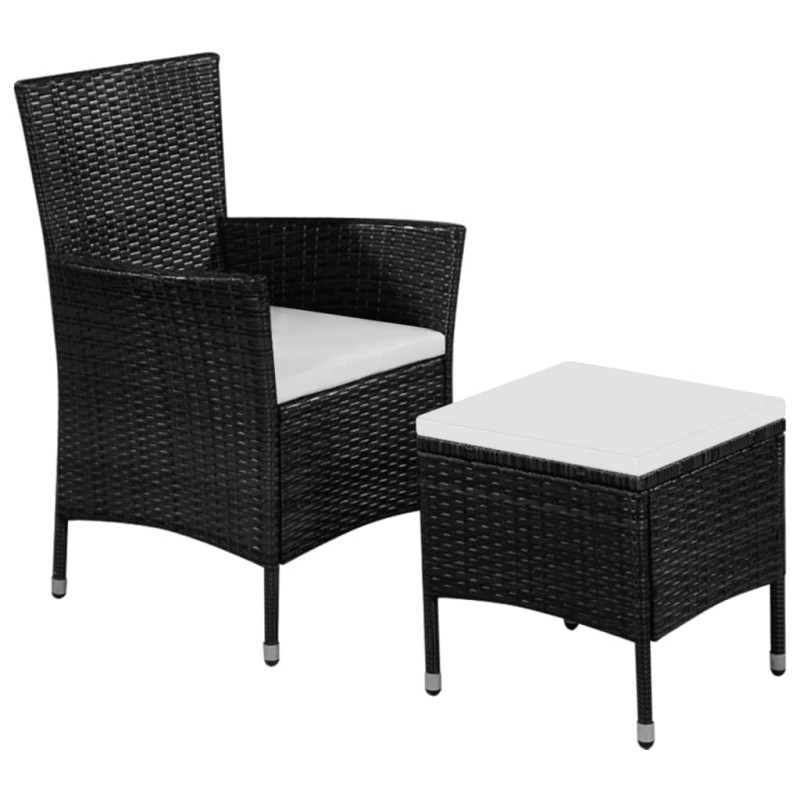 vidaXL Sedia da Esterno con Sgabello e Cuscini in Polyrattan Nero vidaXL Sedia da Esterno con Sgabello e Cuscini in Polyrattan Nero
