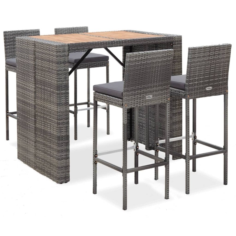vidaXL Set da Bar da Giardino 5 pz Polyrattan e Legno Acacia Grigio vidaXL Set da Bar da Giardino 5 pz Polyrattan e Legno Acacia Grigio
