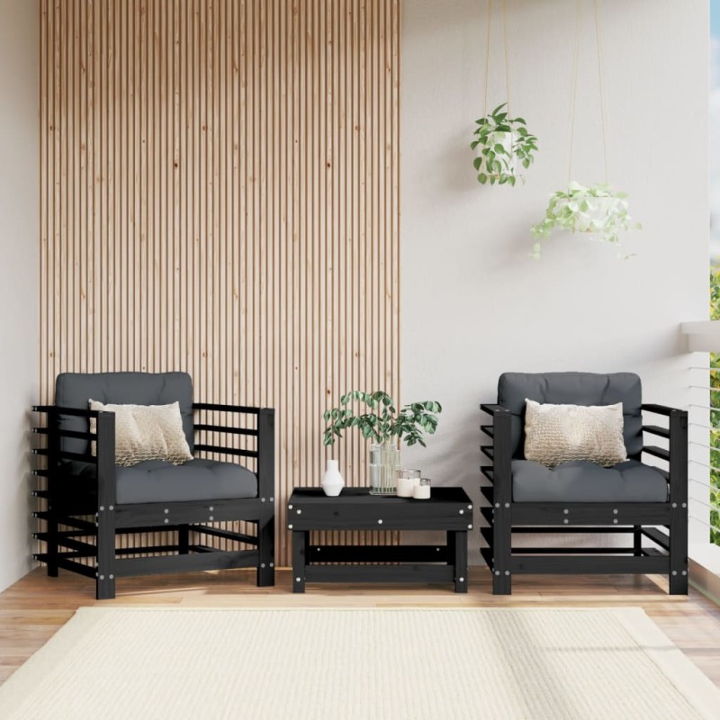 vidaXL Sedie da Giardino con Cuscini 2pz Legno Massello di Pino Nero vidaXL Sedie da Giardino con Cuscini 2pz Legno Massello di Pino Nero