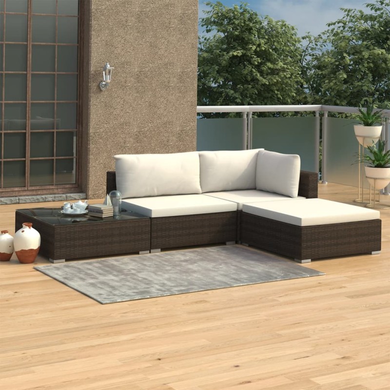 vidaXL Set Divani da Giardino 4 pz con Cuscini in Polyrattan Marrone vidaXL Set Divani da Giardino 4 pz con Cuscini in Polyrattan Marrone