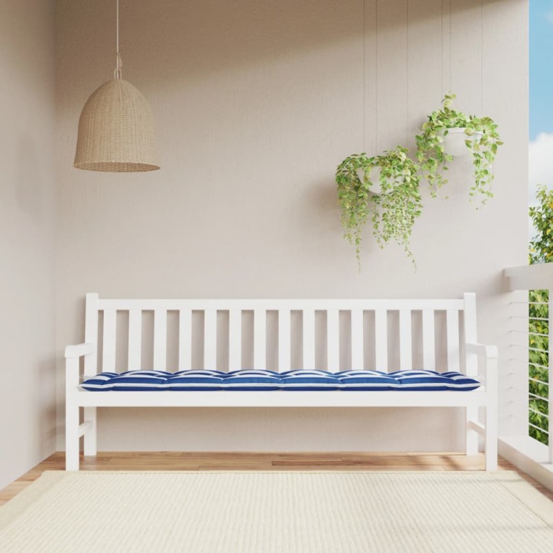vidaXL Cuscino Panca Giardino Righe Bianche e Blu 200x50x7 cm Tessuto