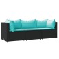 vidaXL Set Divani da Giardino 3 pz con Cuscini Nero in Polyrattan vidaXL Set Divani da Giardino 3 pz con Cuscini Nero in Polyrattan
