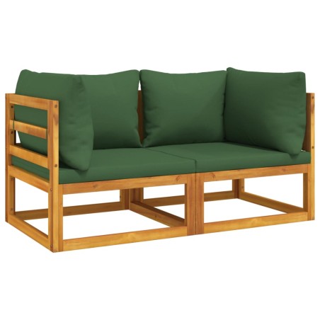 vidaXL Divani Angolari Modulari 2pz con Cuscini Verdi Massello Acacia