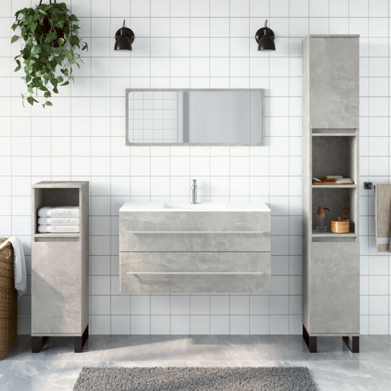vidaXL Mobile da Bagno con Specchio Grigio Cemento Legno Multistrato vidaXL Mobile da Bagno con Specchio Grigio Cemento Legno Multistrato