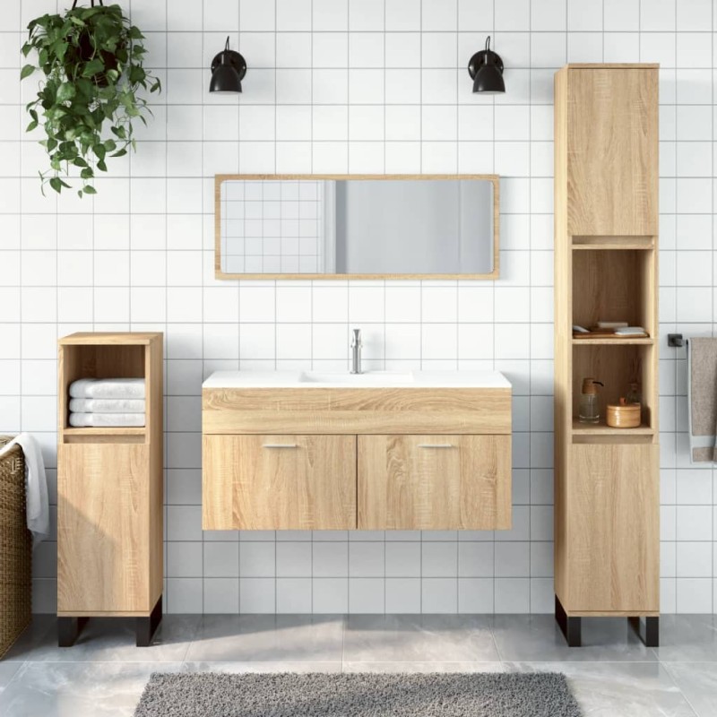 vidaXL Mobile da Bagno con Specchio Rovere Sonoma in Legno Multistrato vidaXL Mobile da Bagno con Specchio Rovere Sonoma in Legno Multistrato