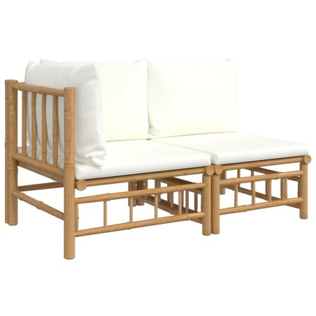 vidaXL Set Salotto da Giardino 2pz con Cuscini Bianco Crema in Bambù