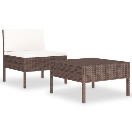 vidaXL Set Divani da Giardino 2 pz con Cuscini in Polyrattan Marrone