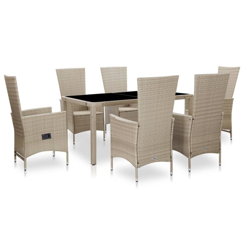 vidaXL Set da Pranzo da Giardino 7 pz con Cuscini in Polyrattan Beige vidaXL Set da Pranzo da Giardino 7 pz con Cuscini in Polyrattan Beige