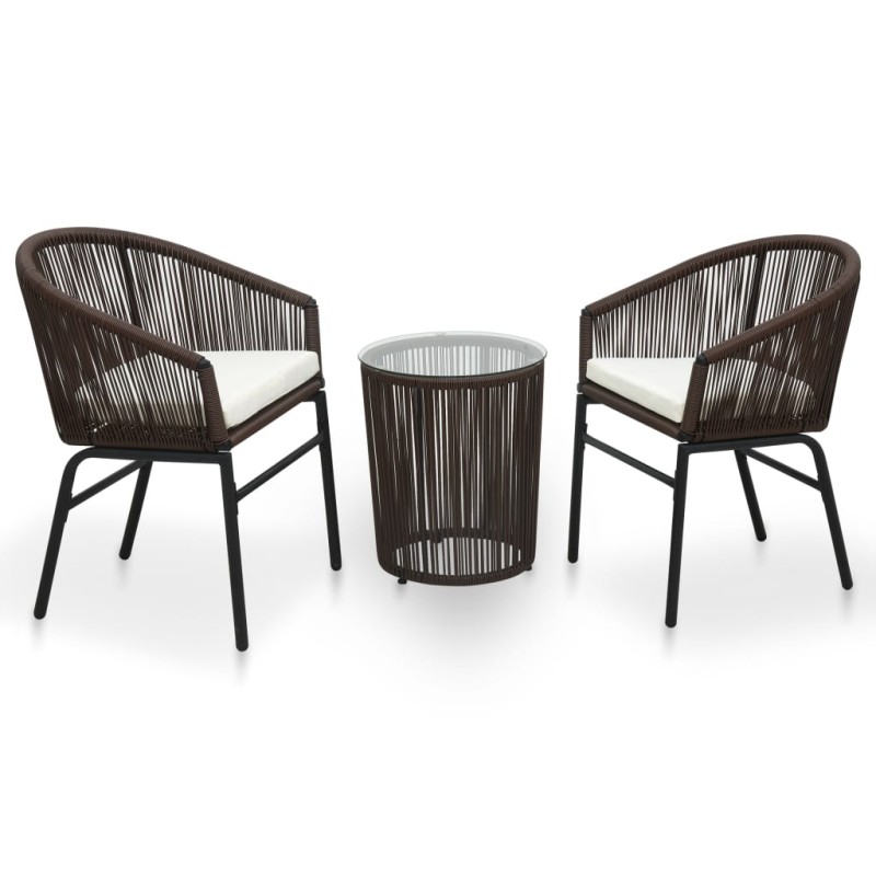 vidaXL Set da Bistrot 3 pz con Cuscini in Polyrattan Marrone vidaXL Set da Bistrot 3 pz con Cuscini in Polyrattan Marrone